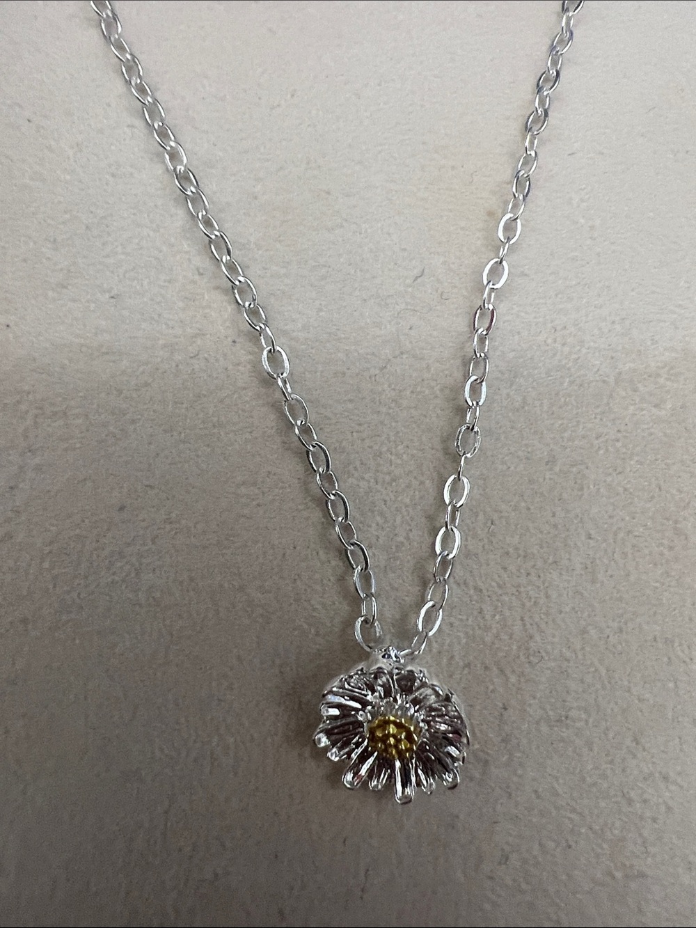 Silver Daisy Pendant Necklace with Gold Center